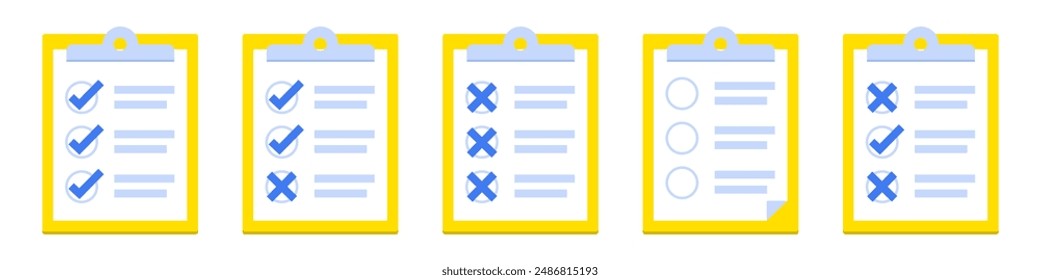 Clipboard set with checklist icon. Checklist complete tasks, to-do list, survey, exam concepts. Clipboard with checklist icon for web in flat style. 