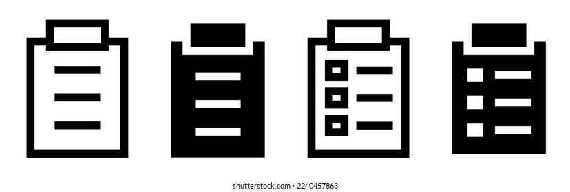 Clipboard set. Notepad icons. Pen and page. Vector clipart isolated on transparent background.