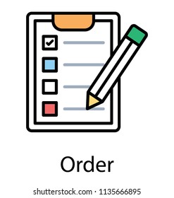 
A clipboard with sheet attached in it where shopping orders will be written, icon for order 
