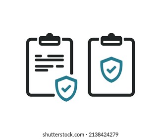 Clipboard with shield and check mark. Insurance policy. Vector illustration