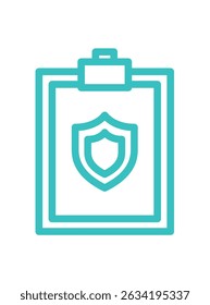 Clipboard with shield symbol representing security and protection. Digital insurance icon cyber security symbols concept.