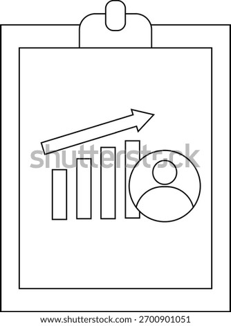 A clipboard showing a growth graph a user icon and an upward arrow