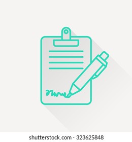 Clipboard with sign and pen icon