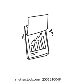 Zwischenablage mit signifikantem Datengraphen-Wachstumspfeil in Doodle