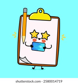 Clipboard with Smartphone Cute Cartoon Clipboard Character Holding a Smartphone and Smiling