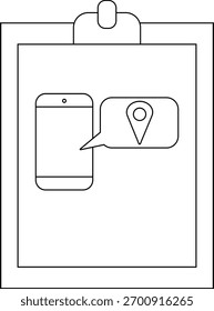 Área de transferência com um smartphone mostrando um marcador de localização