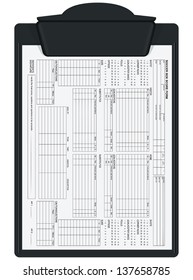 Clipboard With Soccer Box Score Sheet. Vector Illustration.