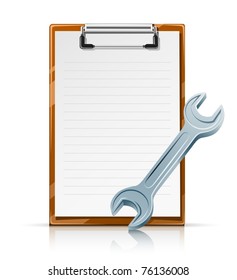 clipboard with spanner vector illustration isolated on white background