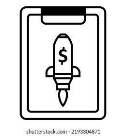 Portapapeles, lanzador de cohetes de inicio con diseño vectorial de símbolo de dólar.