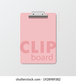 Clipboard stationery template. Pinlk clipboard office supplies. Isolated vector illustration for business, school, restaurant menu.