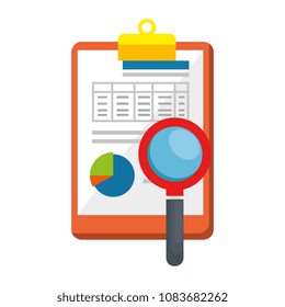 clipboard with statistics document and magnifying glass
