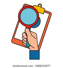 clipboard with statistics document and magnifying glass