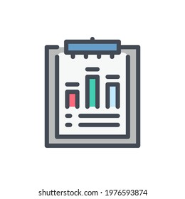 Clipboard with statistis and analytics color line icon. Progress report and performance result vector outline colorful sign.