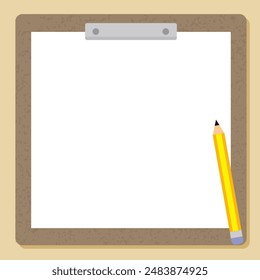 Clipboard stock illustration with blank paper and pencil.