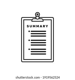 Clipboard summary icon. Black outline. Vector illustration, flat design