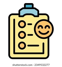 Clipboard survey icon outline vector. Report review. Digital support color flat