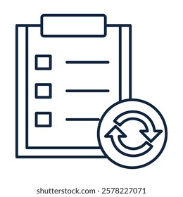 Clipboard with Sync Icon. Order Synchronization and Inventory Update Icon. Illustration for Logistics Concept.