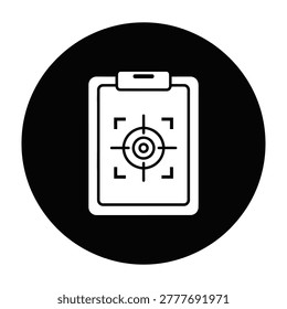 A clipboard with a target symbol on a black background, representing focus and accuracy in business or education settings for goals and objectives.