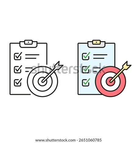 Clipboard with target symbol. Vector isolated illustrations