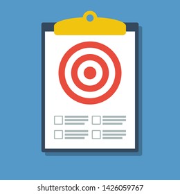clipboard with target and unchecked to-do list, success planning flat vector concept