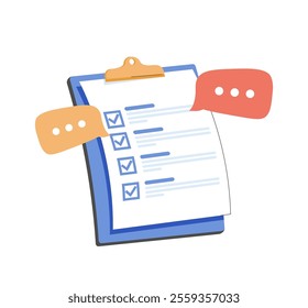 Clipboard task plan management todo check list with speaking bubble, efficient work on project plan, fast progress, level up concept, assignment and exam checklist icon.Vector illustration