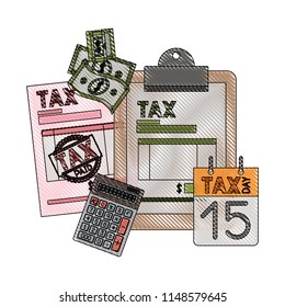 clipboard taxes with calculator and bills