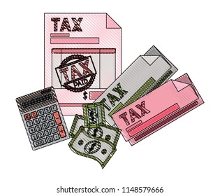 clipboard taxes with calculator and bills