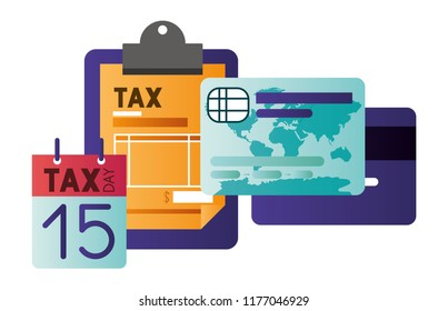 clipboard taxes with calendar and credit card
