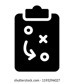 A clipboard with technical language and arrow used in sports for planning known as tactical plan chart 
