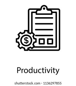 Clipboard with text and checkboxes and dollar sign enriched cog, making productivity icon 