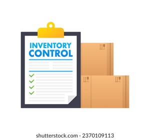 Clipboard with text Inventory Control near the boxes. Inventory management. Vector stock illustration