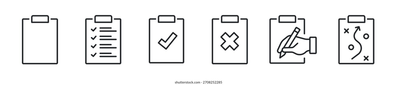 Symbolsatz für dünne Zwischenablage. Web-Minimalsymbole