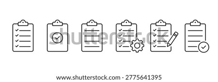 Clipboard thin line icon set. Document, file, task minimal icons. Collection of clipboard vector illustrations