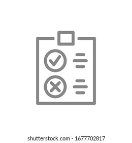 Clipboard with tick and cross checkmarks line icon. Questionnaire for evaluating service, correct and incorrect, rating symbol