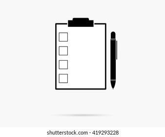 Clipboard with tick marks and pen