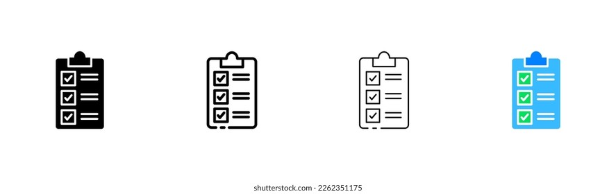 Zwischenablage mit dem Symbol Ticks gesetzt. Markieren, ablehnen, ablehnen, bestätigen, bestätigen, Antwort-Option, akzeptieren, ablehnen. Vektorsymbol in line, schwarz und bunter Stil auf weißem Hintergrund