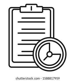Clipboard time task icon. Outline clipboard time task vector icon for web design isolated on white background