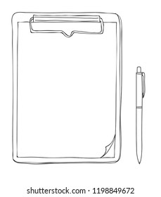 clipboard top view note paper hand drawn line art vector illustration