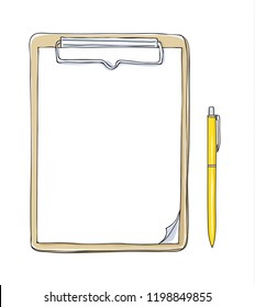 Clipboard Top View Note Paper Art Hand Drawn Vector Illustration