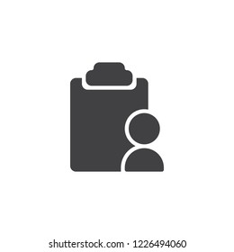 Clipboard and user vector icon. filled flat sign for mobile concept and web design. User document simple solid icon. Symbol, logo illustration. Pixel perfect vector graphics