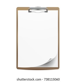 Clipboard Vector. A4 Size. Top View. Blank Sheet Of Paper. Isolated On White Background Illustration