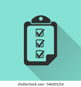 Clipboard vector icon. Black illustration isolated on green background for graphic and web design.
