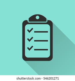 Clipboard vector icon. Black illustration isolated on green background for graphic and web design.