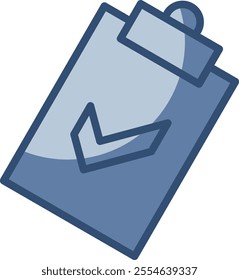 clipboard vector icon with checklist, completed survey symbol. transparent background. replaceable blue color design