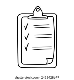 Clipboard vector icon in doodle style. Symbol in simple design. Cartoon object hand drawn isolated on white background.