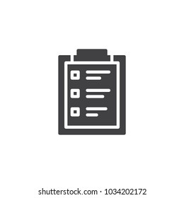Clipboard vector icon. filled flat sign for mobile concept and web design. Checklist simple solid icon. Symbol, logo illustration. Pixel perfect vector graphics