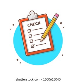 Clipboard Vector Icon Illustration. Checklist Board, Timer, Pencil Icon Concept White Isolated. Flat Cartoon Style Suitable for Web Landing Page, Banner, Sticker, Background