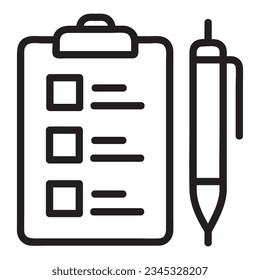 Clipboard Vector Icon, Lineal style, isolated on Black and white Background.