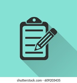 Clipboard vector icon with long shadow. Illustration isolated for graphic and web design.