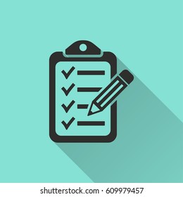 Clipboard vector icon with long shadow. Illustration isolated for graphic and web design.